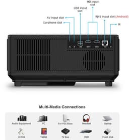 Mini Beamer - Projector - Digitale Beamer - Draagbaar - 1080P Projector - 4K Full HD - Met Auto Focus - 21000LM - 2500ANSI - AC100-240V / 50-60Hz - Android System - 205W - Zwart — thumbnail 1
