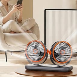 Dubbelkoppige Tafelventilator - 3D Luchtstroom - 6 Snelheden - Type C Oplaadbaar — thumbnail 3