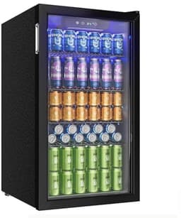 Linkforu - Drankenkoelkast - Mini Koelkast - 126 Blikjes - Geruisloos dus ook Ideaal voor in de Camper of Caravan - Zwart RVS –Design en Led Verlichting - 49×44,5×78 cm — thumbnail 1