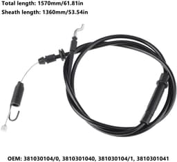 Dailygoods- Koppelingskabel 1570mm - Compatibel met ATCO Quattro 19S/19SE - Soepele bediening - Betrouwbare materialen - Onderdeelnummer 381030104/0 - Grasmaaierkabel — thumbnail 2