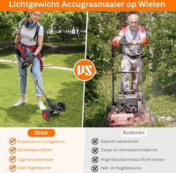 MKSS® Zweefmaaier - Bosmaaier Electrisch - Grastrimmer met Accu - Grasmaaier - Handmaaier met Wielen - Zwart met Rood — thumbnail 3