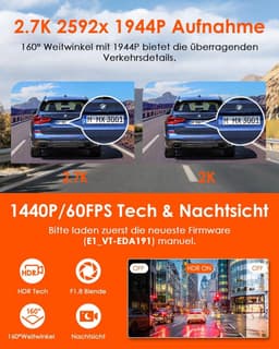 Mini Dashcam WiFi-dashcam draadloze en spraakgestuurde autocamera met HDR-nachtzicht GPS 24-uurs bufferparkeerbewaking 154 inch G-sensor met 160° lusopname max. 512 GB - E1 1944P - beste kwaliteit dashcam — thumbnail 2