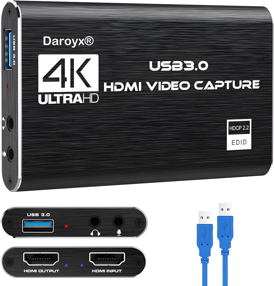 Daroyx® VCC4K Pro Video Capture Card - USB-A 3.0 - HDMI 4K@60Hz - Game Capture voor PC, Mac, PS4, PS5, Nintendo, Xbox en meer - Zwart — afbeelding 1