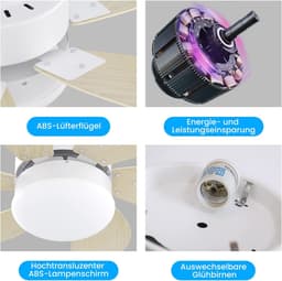Glitzerlife - Plafond ventilator met verlichting - stille plafondventilator - stil met afstandsbediening en timer - Ø75cm - houtlook - plafondlampen met ventilator voor woonkamer en slaapkamer — thumbnail 3