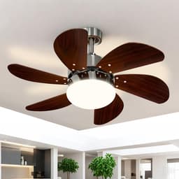 Glitzerlife - Plafond ventilator met verlichting - Ventilator lamp plafond - stille plafondventilator - stille motor met afstandsbediening -E27 ijzer en acryl - Ø75cm - notenhout — thumbnail 1