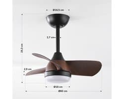 LumenXL - Compacte plafondventilator Vietor incl. LED en afstandsbediening - zwart met donkerbruin