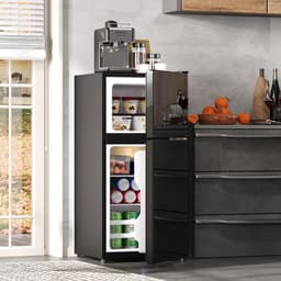 OKWISH Minikoelkast Vrijstaand – 60 L Met Vriesvak – 42,5 x 44,5 x 87,5 cm – Roestvrij Staal – Zwart – Voor Keuken En Kantoor — thumbnail 2