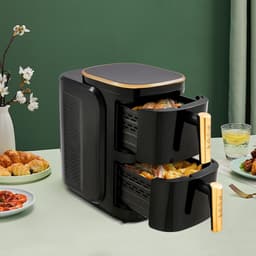 Dubbele Heteluchtfriteuse - Grote Airfryer - Gezinsmaaltijden - Dubbele Mand Technologie - 2x 6.34 QT - Zwart Goud — thumbnail 5