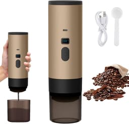 Draagbaar koffiezetapparaat 3-in-1 inc. beker - 1 kop - Oranje - Oplaadbaar, draagbaar reis koffiezetapparaat - 12V espressomachine voor capsule en gemalen koffie portable - Kamperen, reizen, vakantie, kantoor, auto, thuis — thumbnail 1