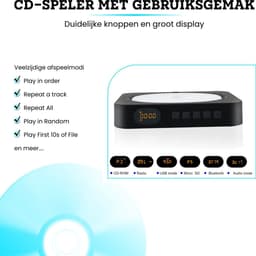 Somstyle Draagbare CD Speler met Speaker - Wall Mount - Bluetooth - 3.5 MM Aux - CD / CD-R / CD-RW - Met Radio - Zwart — thumbnail 2