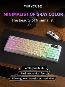 FURYCUBE IP98 - 95% Bedraad Gaming Toetsenbord - 98keys - RGBVerlicht toetsenbord -TFT Scherm - Multifunctionele Draaiknop -RGB - Side Printed PBT Keycaps - mechanisch gevoel - Stil toetsenbord - Comfortable to the touch -White Contour Line — thumbnail 5