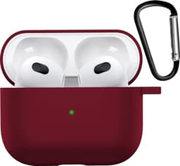 Hoesje - Geschikt voor Apple AirPods 3 - met Clip - Siliconen Hoes - Silicone Case Cover - Donkerrood — thumbnail 1