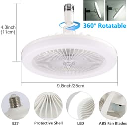 Rosnek Plafondlamp met Ventilator - 1/2/4 uur TimerDimbare Plafondventilatorlamp van 25cm met Afstandsbediening - 30W Plafondventilator met Dimbare LED Lamp - Beschikbaar in Voor Slaapkamer, Keuken, Woonkamer, garage (Wit) — thumbnail 5