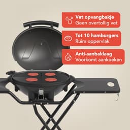 KitchenBrothers Elektrische BBQ - Opvouwbaar - Barbecue met Wielen - Anti-aanbaklaag - Zijtafels - tot 250°C - 2400W - Vaderdag Cadeau - Zwart — thumbnail 5