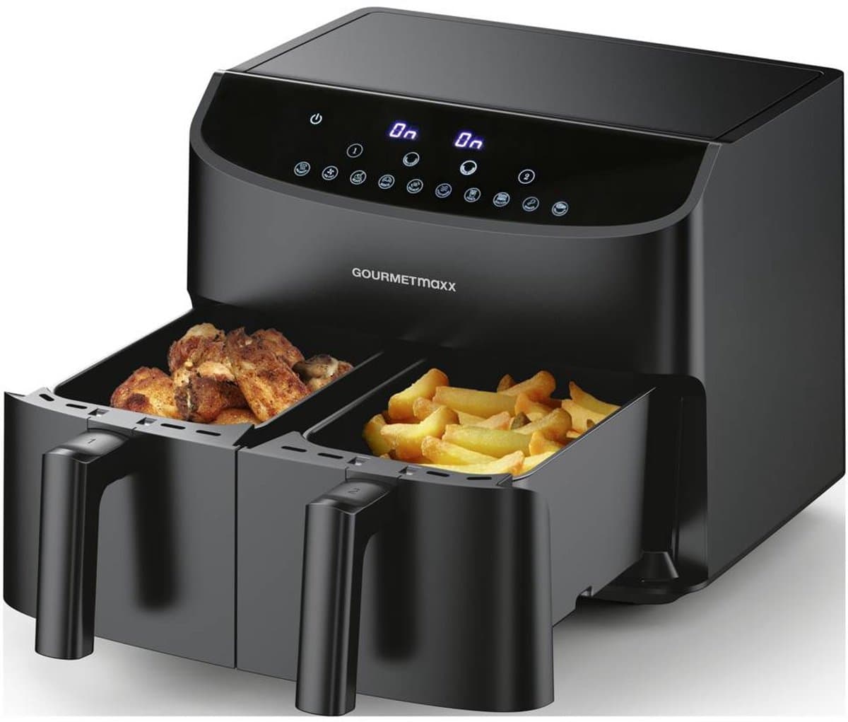 GOURMETmaxx Airfryer met Dubbele Kamer 2x3,5 L Zwart met Touchdisplay en Timer Energiezuinig Frituren 10 Programma’s 2400 W — afbeelding 1