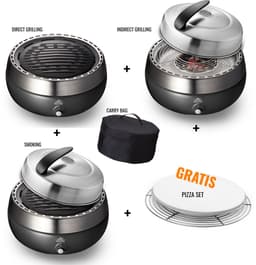 BBQ2GO SET - Rookvrije Houtskool Tafelbarbecue - Direct en Indirect grillen en smoken, met deksel en GRATIS Pizzaset & Draagtas - Ø30cm — thumbnail 1