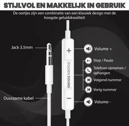 Golden Sound Bedrade Oordopjes - Oortjes met draad en microfoon - 3.5 mm jack aansluiting — thumbnail 2
