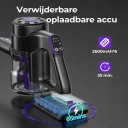 Draadloze Steelstofzuiger – Handstofzuiger – HEPA Filtratie – 30000Pa Zuigkracht – LCD Display - Met accessoires — thumbnail 2