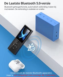 Transnect® - MP3 Speler/MP4 - Bluetooth - 8GB Geheugen- Ondersteuning tot 128 GB - HiFi Oordopjes - Zwart — thumbnail 3