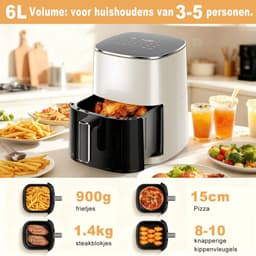 XXL Airfryer 6L met touchscreen, kijkvenster, 12 automatische programma's, vaatwasserbestendig, vetarm en gezond koken, Airfryer voor 3-5 personen, temperatuurregeling 40-200°C, vetvrije frituurpan voor grillen en bakken — thumbnail 5