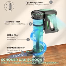 VIN® 6-in1 Steelstofzuiger Zonder Zak op Accu - Steelstofzuiger Draadloos Uitschuifbaar - Kruimeldief Snoerloos best Verkocht 25KPA – Veelzijdige Kruimeldief best Verkocht – met Krachtige batterij – Zwart/Groen — thumbnail 2