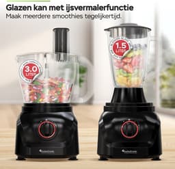 TurboTronic FP900 Foodprocessor - 8-in-1 Keukenmachine - 3 Liter - Zwart — thumbnail 3