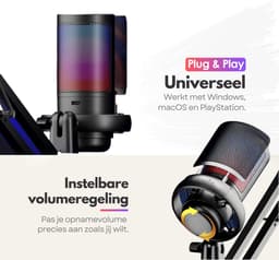 Premium RGB Microfoon met Verstelbare Arm – USB Plug & Play – Gaming Mic met POP Filter – Zwart — thumbnail 3