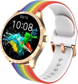 Belesy® BQSiRgRb PLUS - Smartwatch Dames – Smartwatch Heren - Horloge - 1.28 inch - Kleurenscherm - Stappenteller - Bloeddruk - Hartslag - 75+ Wijzerplaten – Sporten – Rose Goud - Milanees staal - Siliconen – Regenboog – Roze - Zwart - Kerstcadeau — thumbnail 5