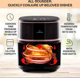 Klarstein Heteluchtfriteuse, XL Airfryer om te Frituren, Friteuse met Stoomfunctie, Temperatuurkeuze en 16 Programma’s, Airfryer voor Heteluchtfrituren, Heteluchtfriteuse zonder Olie 1500 W, 7,5 Liter — thumbnail 3