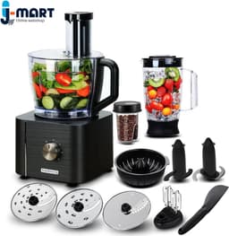 J-Mart 6 in 1 Keukenmachine - Blender - Bonen Slijper - Citruspers - Incl. Deeghaak/Deegmes/ 3 Snij- en Raspschijven - Grijs — thumbnail 1