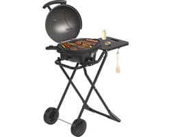KitchenBrothers Elektrische BBQ - Opvouwbaar - Barbecue met Wielen - Anti-aanbaklaag - Zijtafel - tot 250°C - 2400W - Vaderdag Cadeau - Zwart