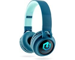 PowerLocus Buddy Draadloze On-Ear Koptelefoon voor Kinderen, LED lampjes, 85db Limiet, met Microfoon, Micro SD poort - Blauw