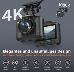 Dashcam 4K voor de auto met GPS, wifi en nachtzicht - Dual Lens, 32GB Kaart, Parkeerbewaking en G-sensor — thumbnail 4