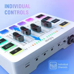 FIFINE - Starterspack 2.0 White - AM8T & SC3 - Podcast Starterspack - Gaming Streaming - Incl XLR Kabel - USB RGB Microfoon met Boom Arm - Streaming Deck - DJ Mixer — thumbnail 2
