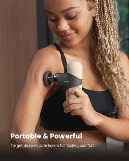 Mini massagepistool met warmte voor diepe weefselmassages - Draagbare percussiemassager met 4 intensiteiten en 4 hoofden — thumbnail 4