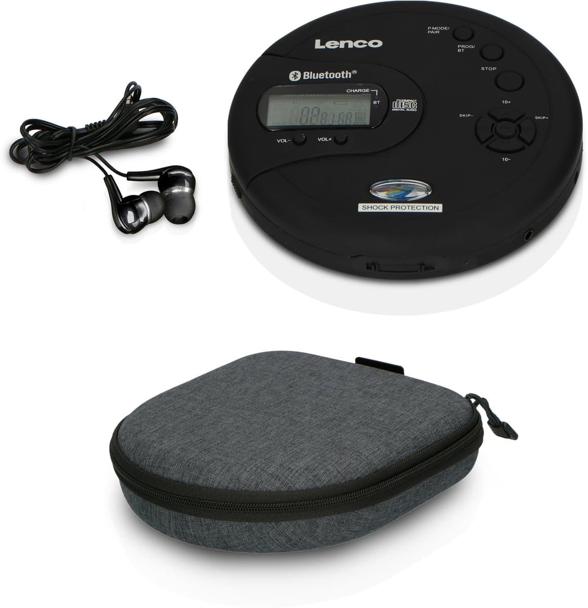 Lenco Discman Bundel - CD-300BK + PBC-50GY - Draagbare Bluetooth CD-MP3 Speler met ingebouwde Powerbank case — afbeelding 1