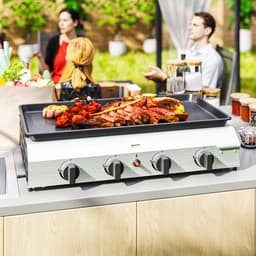 Gasgrill - Gasbarbecue en grill op tafel - 4 roestvrijstalen branders en drukregelaar - 44 x 44,5 x 19 cm, zilver + zwart — thumbnail 4
