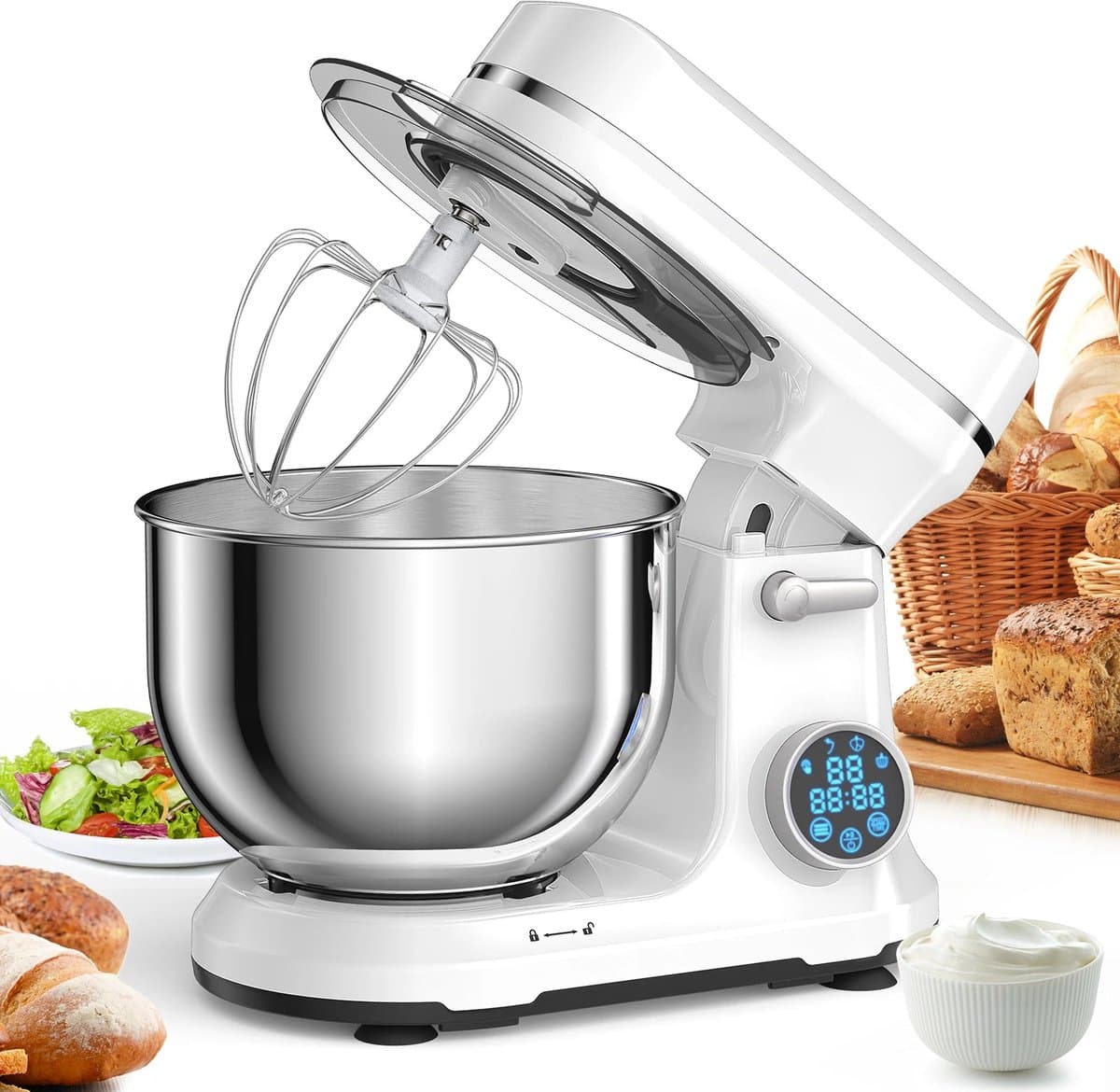 Keukenmixer - Keukenmachine - Foodprocessor - Keukenrobot - 1200W - OLED Touchscreen – 11 Snelheden – 5L RVS Mengkom – Elektrische Foodmixer - Wit — afbeelding 1