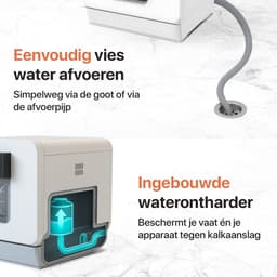 Kompo K02 - Mini Vaatwasser – 4 Couverts – Waterreservoir & Kraanaansluiting – Ingebouwde Ontkalker / Waterontharder – Energiezuinig – Stil – 5 Programma’s – Vrijstaand – Tafelmodel – Wit — thumbnail 3