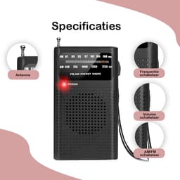 Premes - Draagbare Noodradio - Zwart - AM/FM - Op Batterijen - Koptelefoonaansluiting - Draagbare Radio - Wereldradio - Noodpakket Must Have - Zakradio - Voor Rampen - Kleine - Transistor Radio - Telescopische Antenne - Transister Radio — thumbnail 3