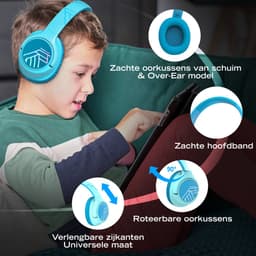 PowerLocus Bobo - Draadloze Koptelefoon voor Kinderen - Bluetooth koptelefoon - 74/85/94dB Volumebegrenzing - Led Verlichting - Audio Sharing Functie - Blauw — thumbnail 3