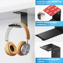 YONO Koptelefoon Houder Zelfklevend - Headset Haak - Hoofdtelefoon Hanger - Bureau - Metaal - Zwart — thumbnail 4
