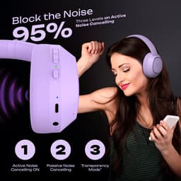 PowerLocus - Universe - Active Noise Cancelling Koptelefoon - Hybric ANC mode - 60+ uur batterijduur - Over-Ear - Microfoon - Koptelefoons - Deep Bass Modi - Purple — thumbnail 5