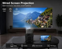 Draagbare HD 1080P thuisbioscoopprojector met HDMI/USB-kabelaansluiting, handmatige focus, 180° verstelbare standaard, compatibel met laptop, afstandsbediening, slaapkamer — thumbnail 3
