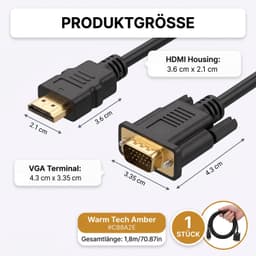 HDMI naar VGA kabel 1,8 m, Full HD 1080p converter voor monitor en beamer — thumbnail 2