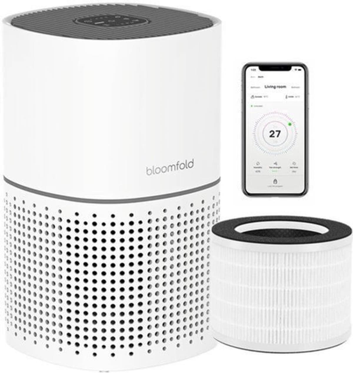 Luchtreiniger HEPA 13 Filter - Koolstoffilter - 45 Watt Vermogen - 22x22x36 cm - Wit - App Bediening — afbeelding 1