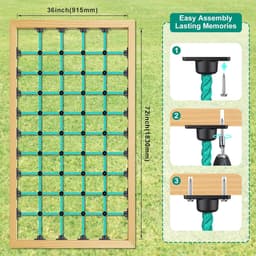 Klimnet voor kinderen met installatiebasis voor houten frames van 91,4 x 182,9 cm, 1000 lbs capaciteit, ladder, klimnet, ladder voor speelplaatsen, boomhutten, schommelsets en obstakelbanen — thumbnail 3