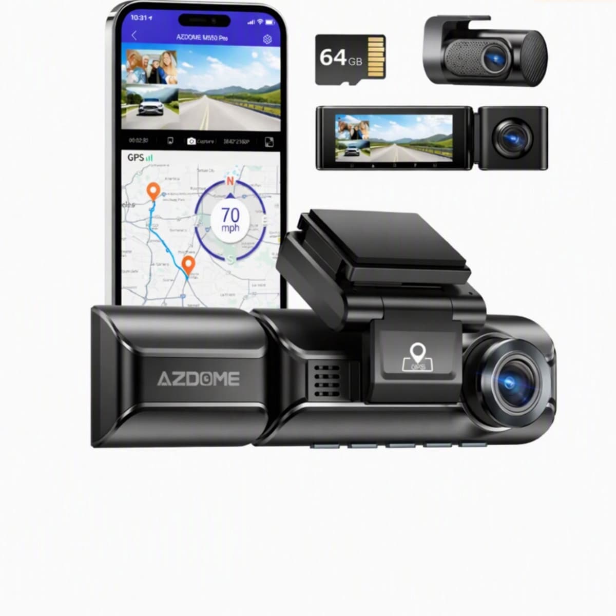 Chelsey-store - 4K Dash Cam voor Auto – 3 Camera's - Nachtzicht - Parkeermonitor - GPS - Ondersteuning Achtercamera - Zwart — afbeelding 1