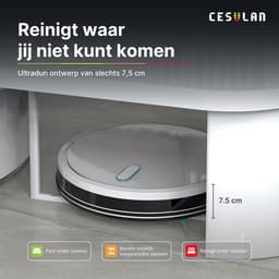 Cesulan 3-in-1 Robotstofzuiger met Dweilfunctie – Dweilrobot – Robotstofzuiger met Laadstation & Opvangbak – 3000 Pa – App Bediening – Gyroscoopnavigatie – 140 min batterij — thumbnail 3
