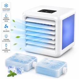 QUIGG Mini Air Cooler met LED Verlichting – Draagbare Luchtkoeler – Dubbele Watertank 700 ml – 3 Snelheden – USB Aangedreven – Wit — thumbnail 1
